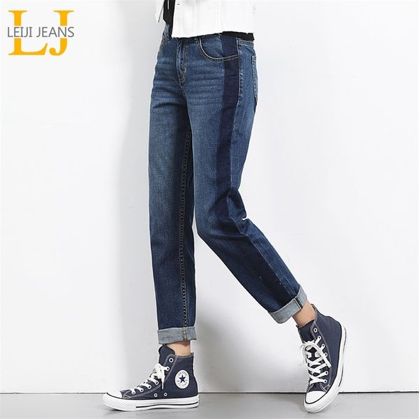 

2020 leijijeans all season plus size shadow boyfriend bleached women jeans mid waist full length loose straight jeans for women lj201130, Blue