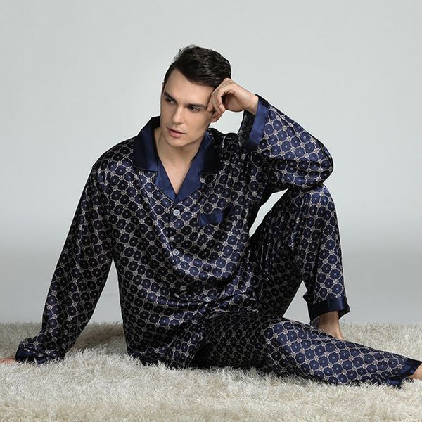 

men silk satin pajama sets long sleeve sleepwear set two pieces pijama pajamas suit male breathable pyjamas loungewear 201109, Black;brown