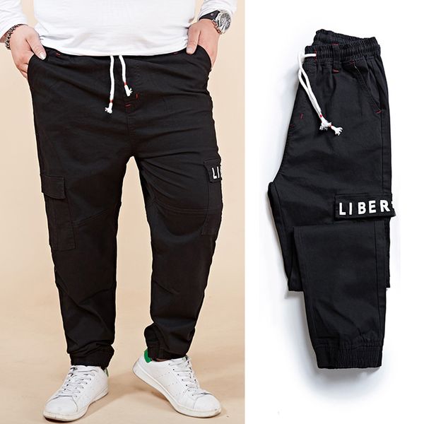 

plus size 6xl 7xl 8xl men's harem cargo pants fashion letter print elastic waist big pocket beam foot casual pants male trousers 201125, Black