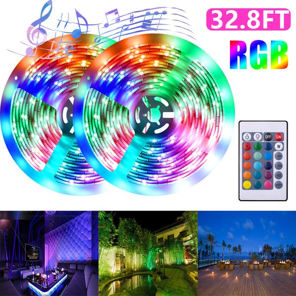 

us stock led strip light set 32.8ft ip65 waterproof wifi remote control dual disk 40w light strips for home outdoor decor