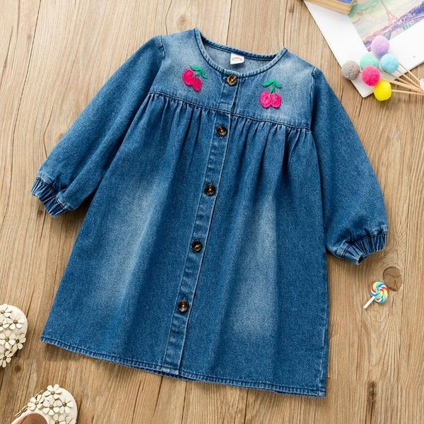 

baby / toddler cherry long-sleeve denim dress1, Red;yellow