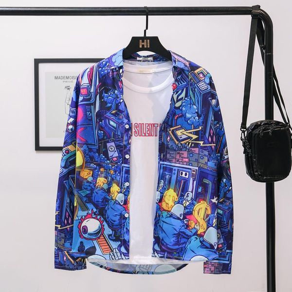 

#1678 casual shirts for men designs 3d printed streetwear hip hop shirt long sleeve harajuku man shirts spring summer, White;black