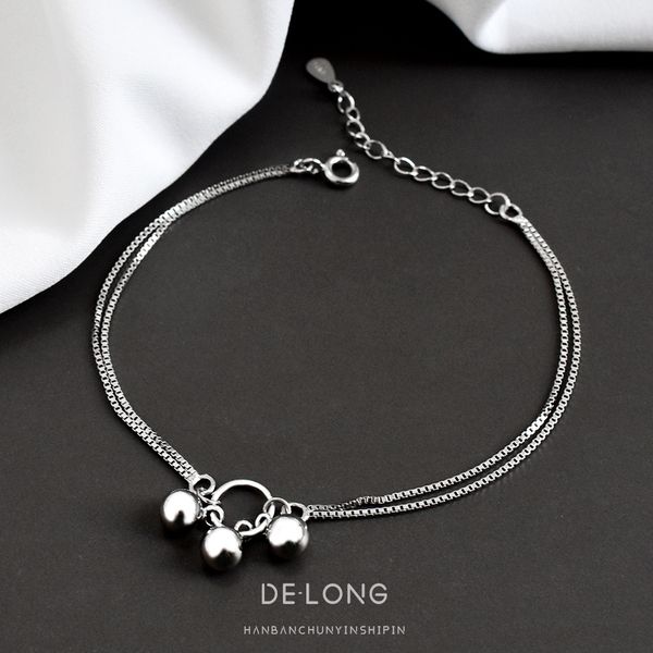 

0yhxc малый серебряный простой дизайн геометрический круг боб браслет sterling бисера ins корейских женщин ювелирных изделий s925 круглый и, Golden;silver