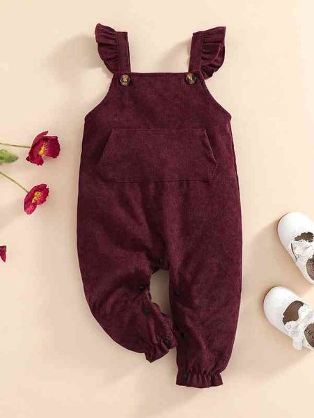 

baby ruffle trim kangaroo pocket overalls she, Blue