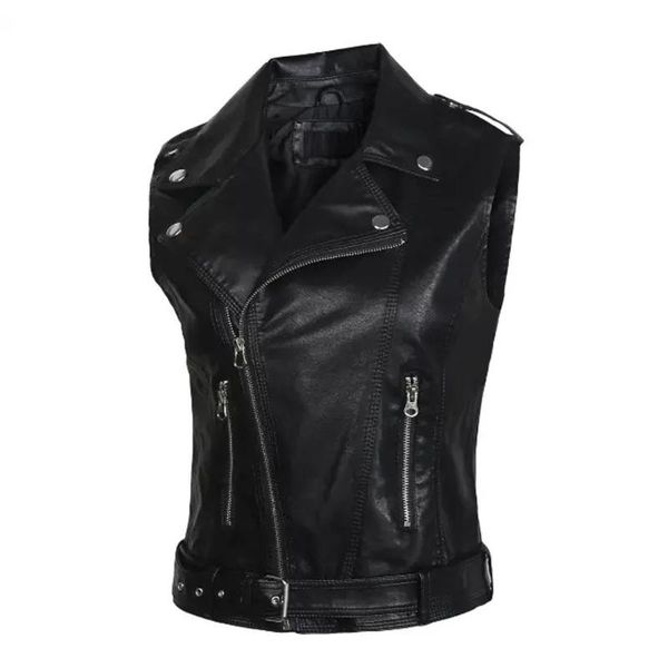 

2021 new arrival fashion solid short turn-down collar casual autumn clothing wholesale pu leather vest direct, Black;white
