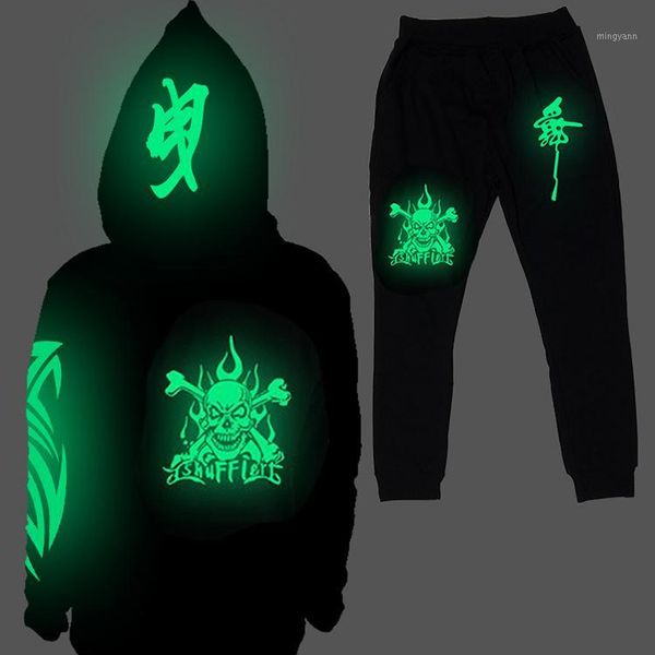 

ghost step dance clothes drag costume loose coat even hoodie hat fluorescence serve men and women student jacket clothes pants1, Gray