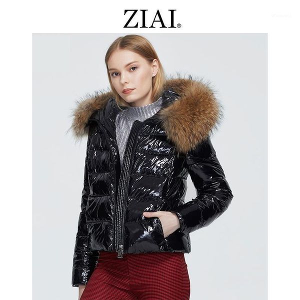 

ziai 2020 women parka white big fur collar ale winter female jacket letter fashion style lady coat factory quality zr-72671, Black