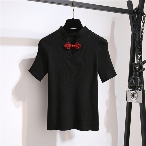 

azksb summer new slim set cheongsam button short collar knitted shirt button skirt ice silk knitwear short skirt sleeve wufar, Gray