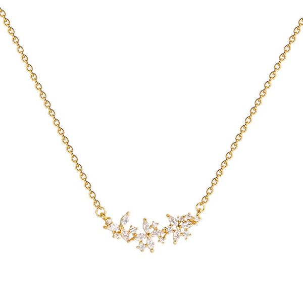 

timeonly delicate floral cz zirconia choker necklace golden titanium steel charms necklaces for women girls jewellery party, Golden;silver