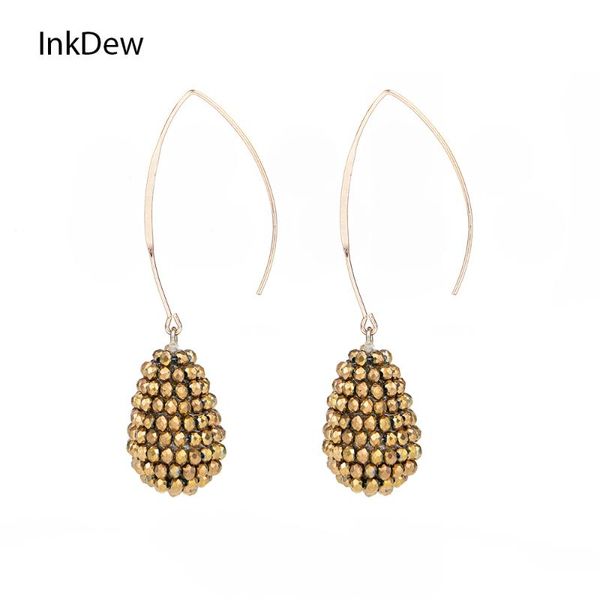 

dangle & chandelier inkdew water drop earrings long hook big beaded handmade threading crystal for women gift oorbellen, Silver