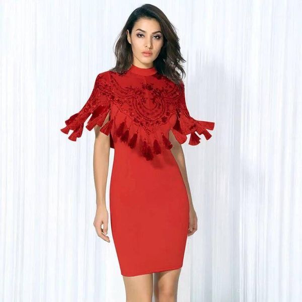 

bandage tassel sequin black dress elegant celebrity night club pub vintage bodycon christmas red party dresses mini1, Black;gray