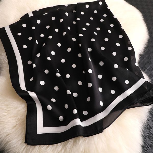 

new women brand designer scarf fashion polka dot print silk scarves square small handkerchief neck snood bag scarfs 90*90cm y201007, Blue;gray