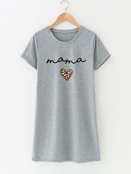 

1pc letter & heart print tee dress x6vr#, Black;gray