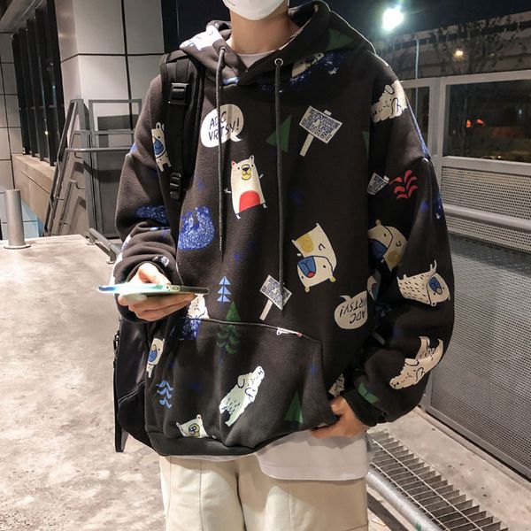 

autumn 2021 new arrivals fashion of hip-hop men with hoodies loose in the loose, plus thick black velvet, cargo 2grs