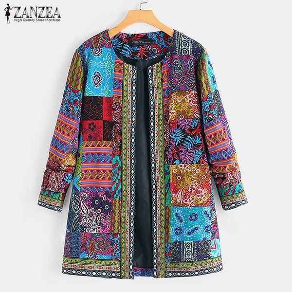 

2021 zanzea plus size ethnic printed cardigan thin coats women's jackets long sleeve blusas o neck open stich overcoats s-5xl, Black;brown
