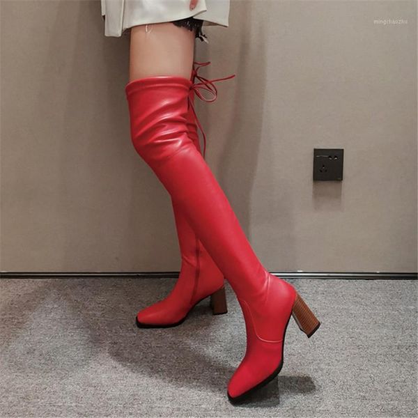 

boots 2021 elastic thigh high women slim long over the knee fashion red women's big size 431, Black