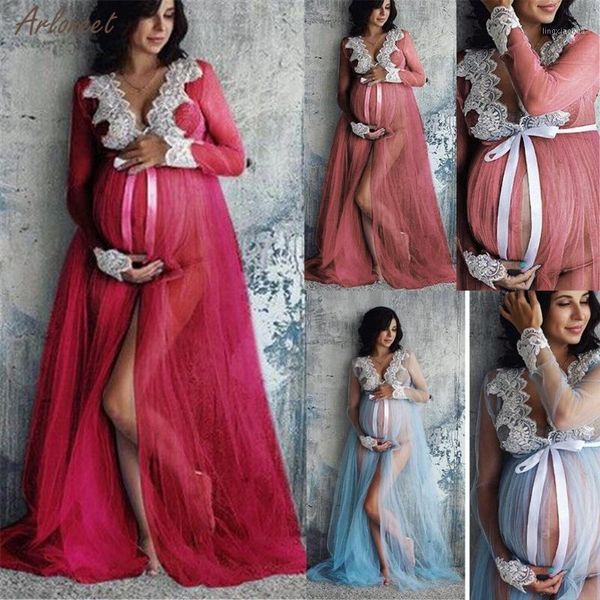 

women lace maternity dress womenpregnancy lace long dress leisure maternity mother maxi new fashion 20201, White