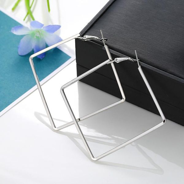 

hoop & huggie punk style silver color metal square earrings for women 2021 fashion geometry simple earring gifts pendientes mujer, Golden;silver