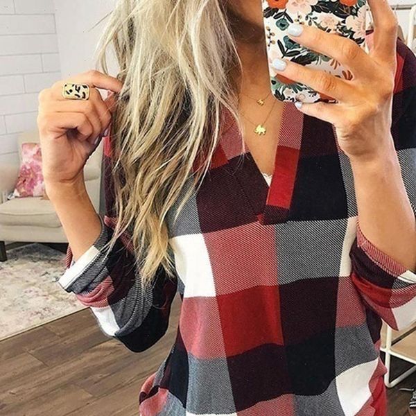 

womens and blouses plus size autumn womens plaid blouse shirts v neck female blouses lady business blouse j26, White