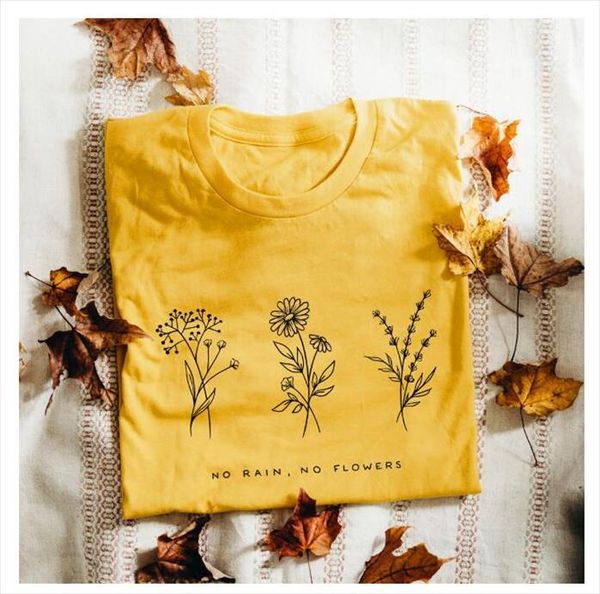 

summer no rain no flowers t shirt fashion casual ladies yellow clothes bees flowers tee short sleeve no rain slogan grunge, White