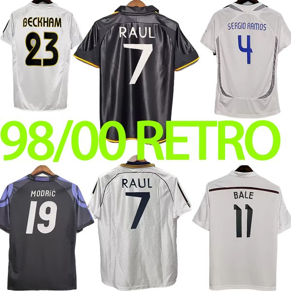 

1998 1999 2000 real home retro soccer jersey morientes raul #7 r.carlos hierro 98 99 00 vintage football shirt cla, Black;yellow