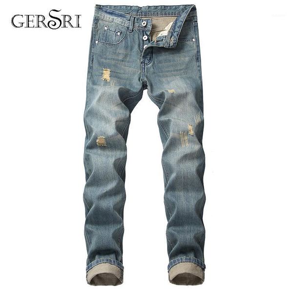 

gersri 2020 new fashion men holes jeans european high street destroyed jeans men hip hop ripped slim pants1, Blue