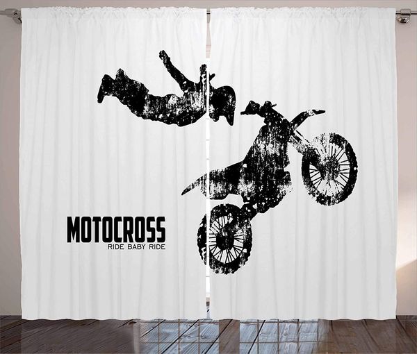 

dirt bike шторы закаленный эффект с байкер силуэт и мотокроссу перемещение тема гостиная спальня окна занавески