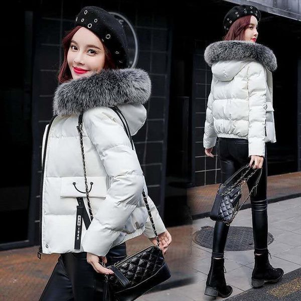 

2020 new winter jacket women parka coat fur collar hooded jackets cotton padded parkas thick short coats female outwear p837, Black