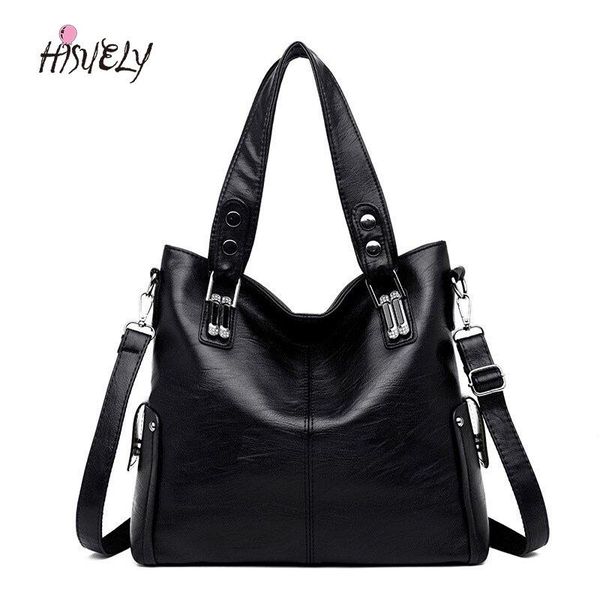 

2020 luxury fashion women leather handbag new black rivet package large tote shoulder bag purse
