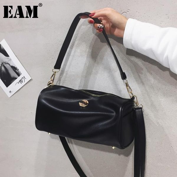 

shoulder bags [eam] women trend black pillow pu leather flap personality all-match crossbody bag fashion tide 2021 18a1729