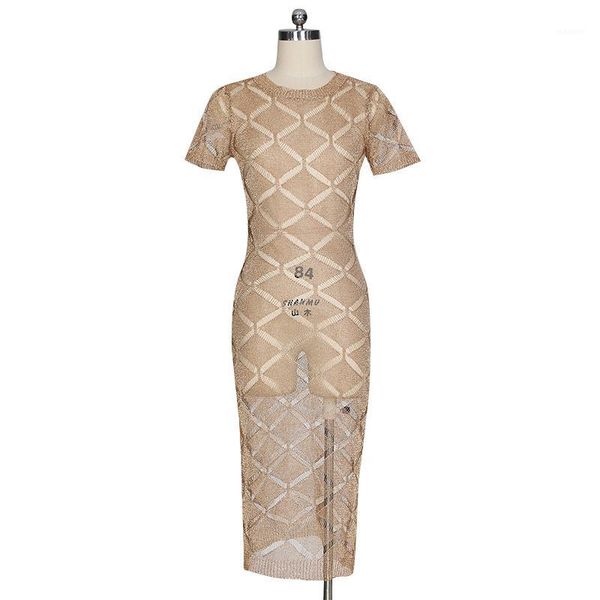

20018 women new dress high quali european rose gold knit dress hollow hook flower perspective nightclub party1, Black;gray