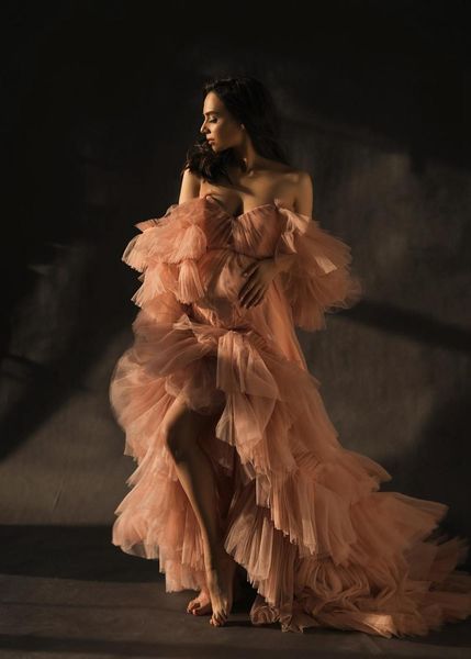 

vintage evening dresses puffy ruffles tiered tulle robe elastic long party dress mother & kids multi -use tutu skirts abendkleider vestido, Black;red