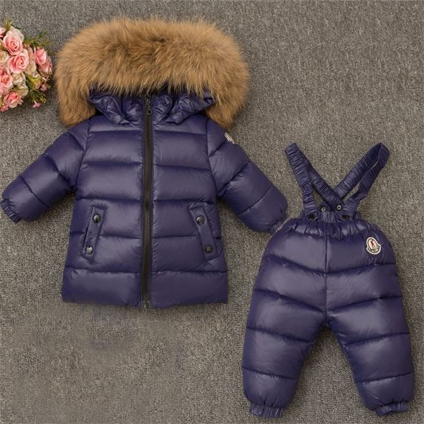 

newborn baby down suit boys and girls winter skiing suit thickness - 30 degrees natural fur collar 2-6 years old 1021, White