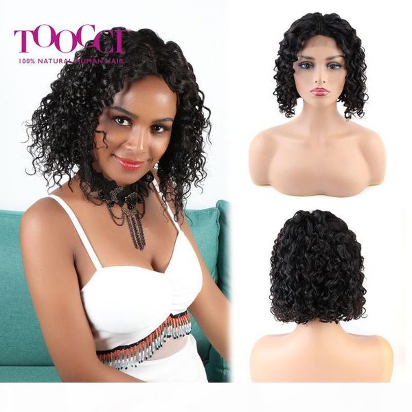 

toocci hair 4x4 mongolian kinky curly lace closure wigs for black women lace closure wig mongolian130% density front wig, Black;brown