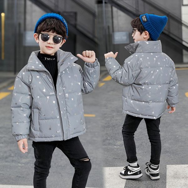 

Boys Cotton 2020 new boy winter wear thick short cotton jacket children's foreign reflective cotton clothing jacket tide, Blue;gray