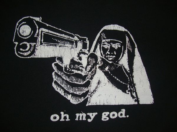 

print tees sleeve oh my god catholic nun with gun nuns guns punk rock black size m style hooded sweatshirt hoodie men t shirt