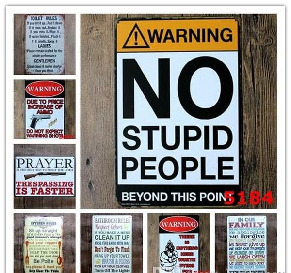 

decoratio home retro vintage bar tin bathroom stupid people kitchen tin cafe family no rules warning metal pub toilet restaurant sign wmtvv