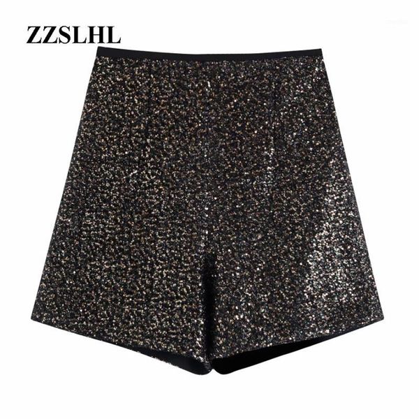 

2020 women fashion high street sequins shorts ladies side zipper chic shorts brand pantalones cortos short pants p5921, White;black
