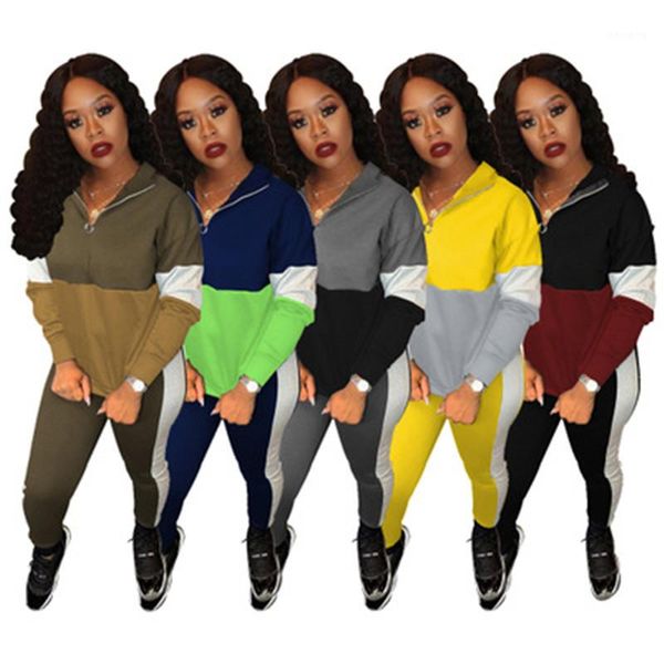 

zipper hooded coats trousers sets designer new female long sleeve loose tracksuits women panelled casual sports suits fashion, Gray