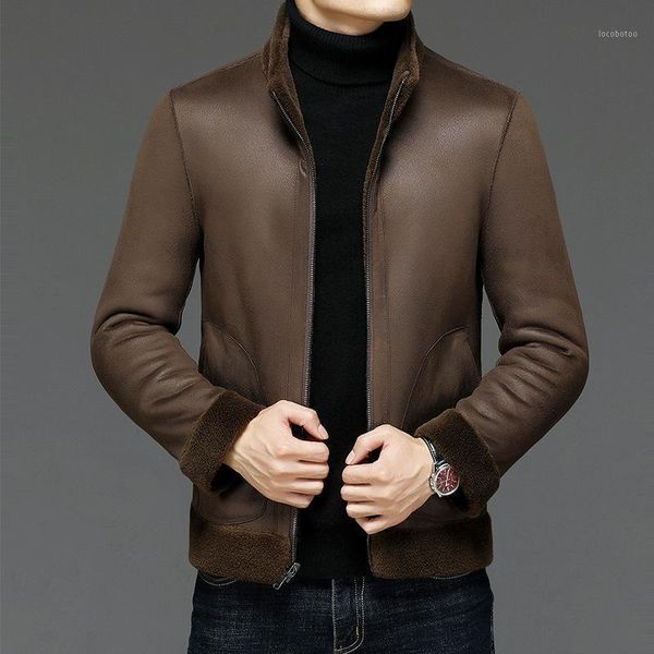 

men's wool & blends 2021 winter long sleeve ke li rong double face zipper men stand collar poet jacket1, Black