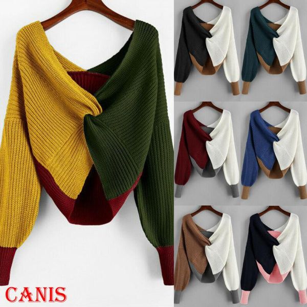 

women's blouses & shirts fashion women blouse color block sweater loose casual long sleeve pullover jumper knit streetwear, White