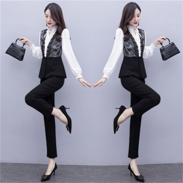 

goddess of women blazer suits with lace pants joint suit two pantalon conbinaison femme fashions tender woman gevu, White;black