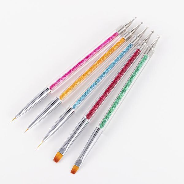 

5pcs set uv gel painting nail art dotting pen acrylic handle rhinestone crystal 2 way brush salon decoration manicure t qylkkk, Silver