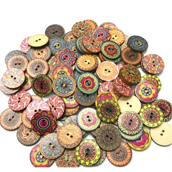 

100pcs bag round assorted floral printed wooden decorative buttons for diy sewing crafts color random 100pcs bag round h wmtsef