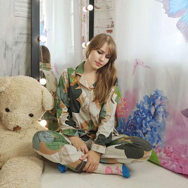 

autumn women pajamas cotton spring long sleeves sleepwear 2 piece sets for women turn-down collar homewear large size pyjama xl, Black;red