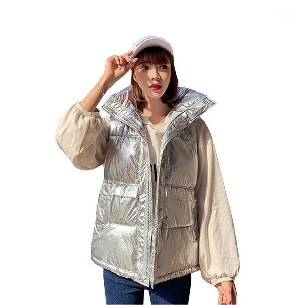 

2020 autumn winter cotton vest women casual glossy waistcoat plus size hooded coat female sleeveless warm short vest jacket1, Black;white