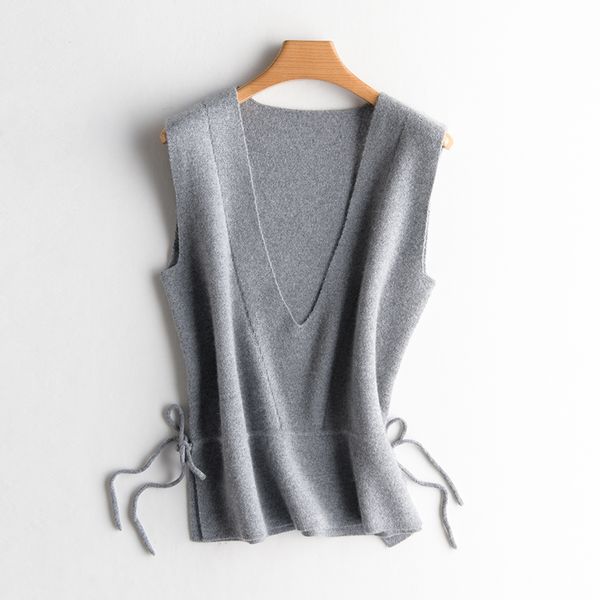 

haute qualité 90% cachemire femmes gilet taille réglable ceintures femme gilet mode col en v gilet femme élégant noir pull, Black;pink