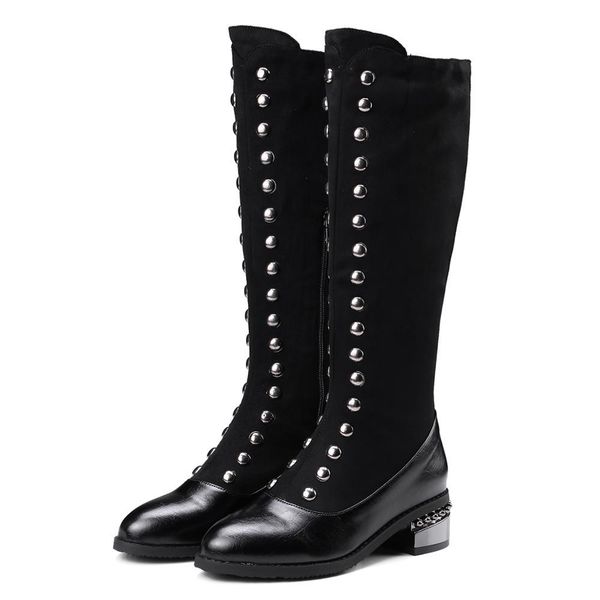 

2021 new marks women at knee height high-quality mid-autumn heels black woman rivets long-size boots 34-43 jgy2