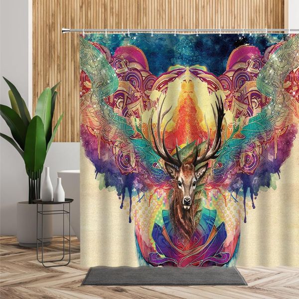 

shower curtains nordic style curtain forest deer creative bathroom decor accessories abstract art backdrop cloth living room set