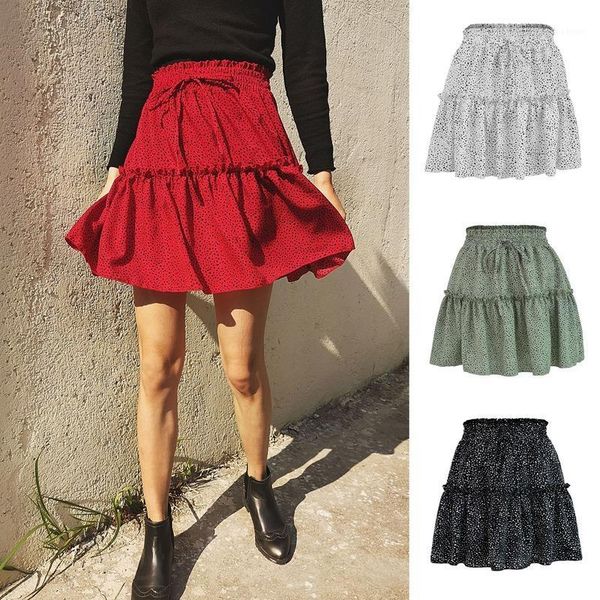 

women fashion high waist frills skirt for women chiffon half-length skirt printed beach a short mini skirts new 20201, Black